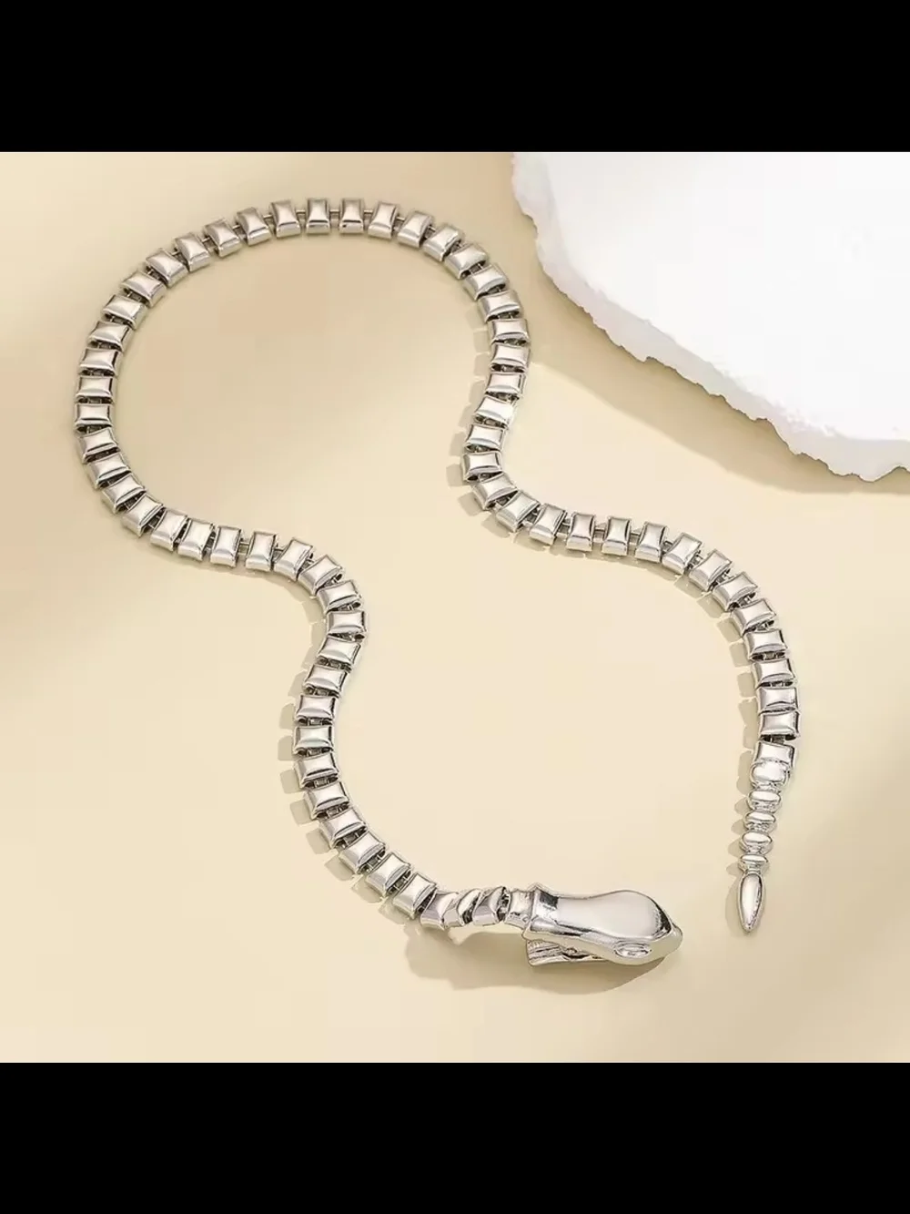 Silver Zipper-Style Y Drop Necklace - Picture 4 of 7